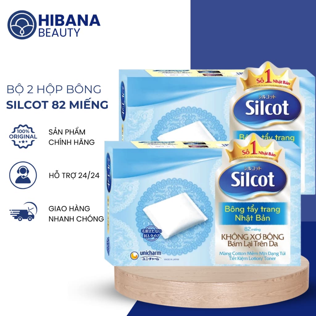 Bộ 2 hộp Bông trang điểm (bông tẩy trang) Silcot 82 miếng/hộp