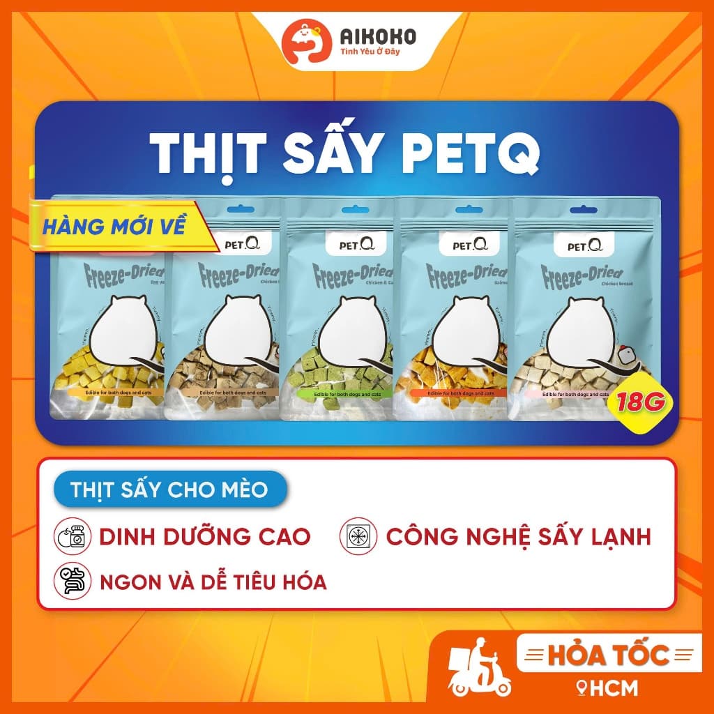 Thịt Sấy PetQ Cho Chó Mèo 12g - 20g - Thức Ăn Đông Khô Giàu Dinh Dưỡng, Dễ Tiêu Hoá - Aikoko