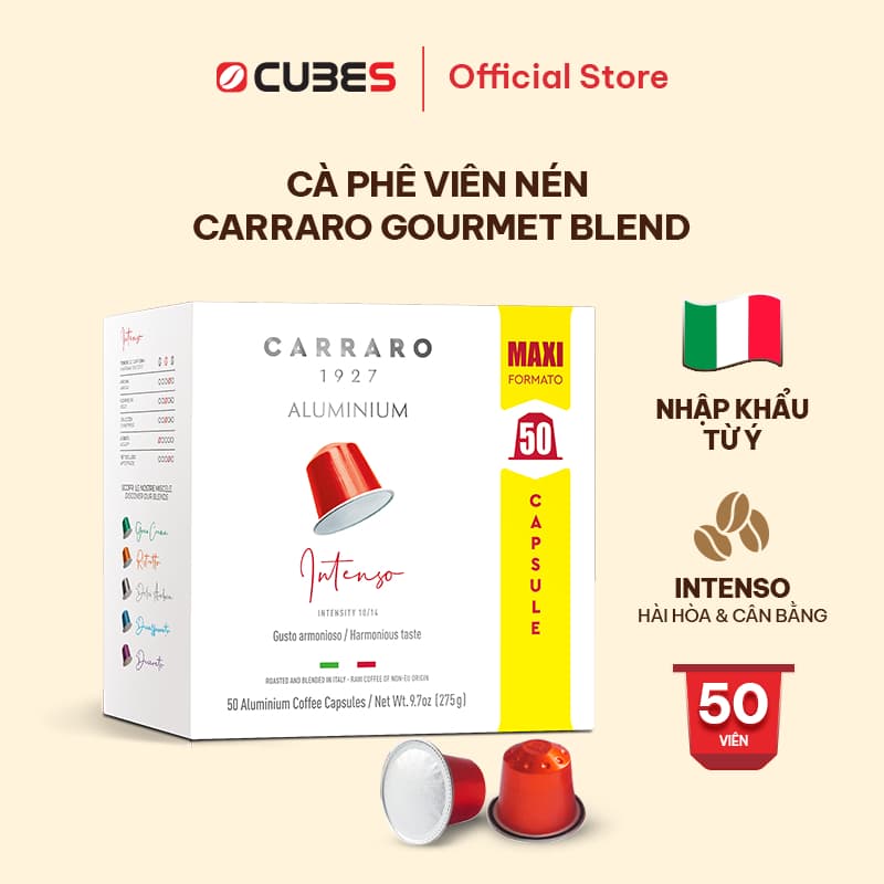 Cà phê viên nén Nespresso - Carraro Gourmet Blend - Hộp 50 viên - Nhập khẩu chính hãng từ Ý