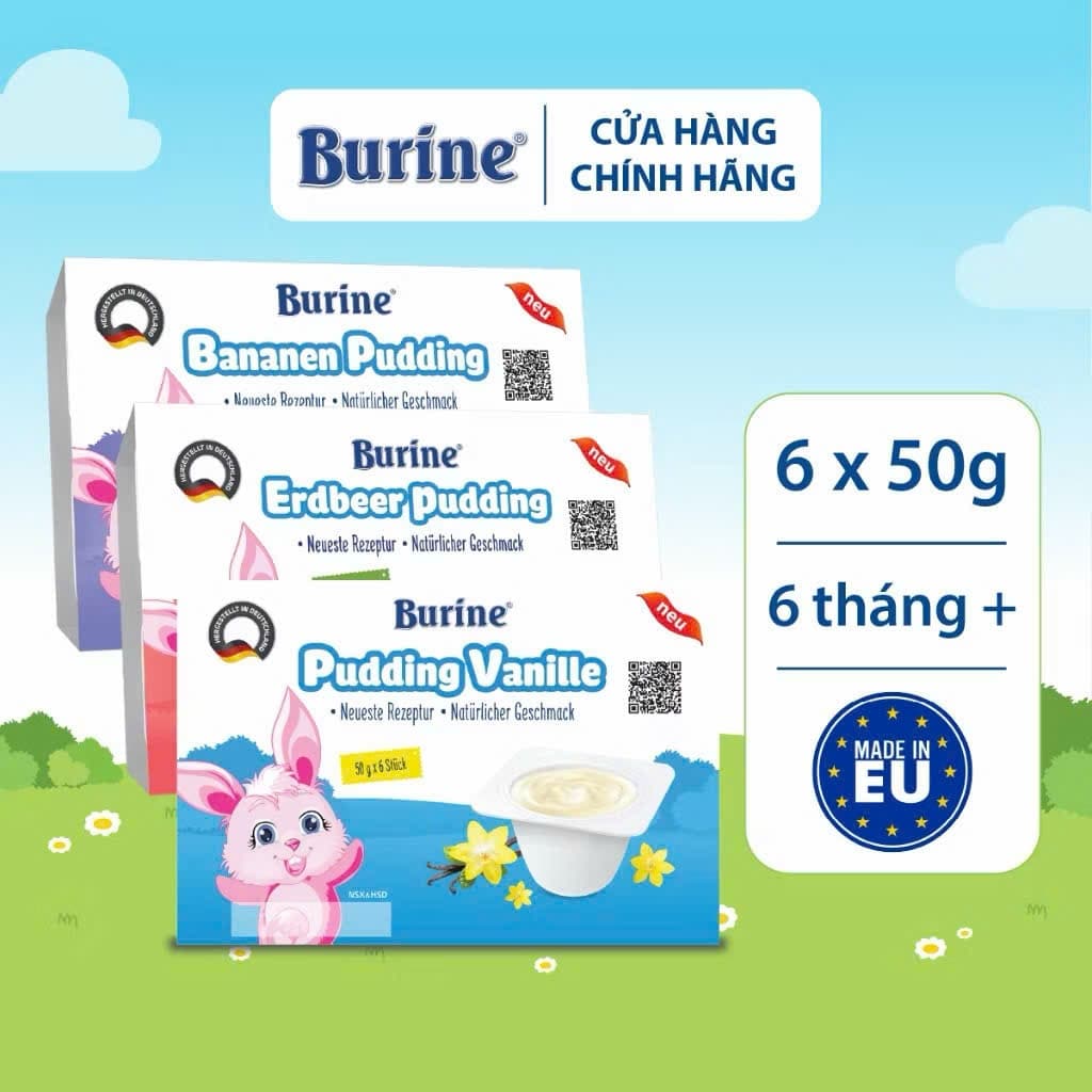 Pudding ăn dặm Burine Các Vị (Vỉ 6 Hũ x 50g)
