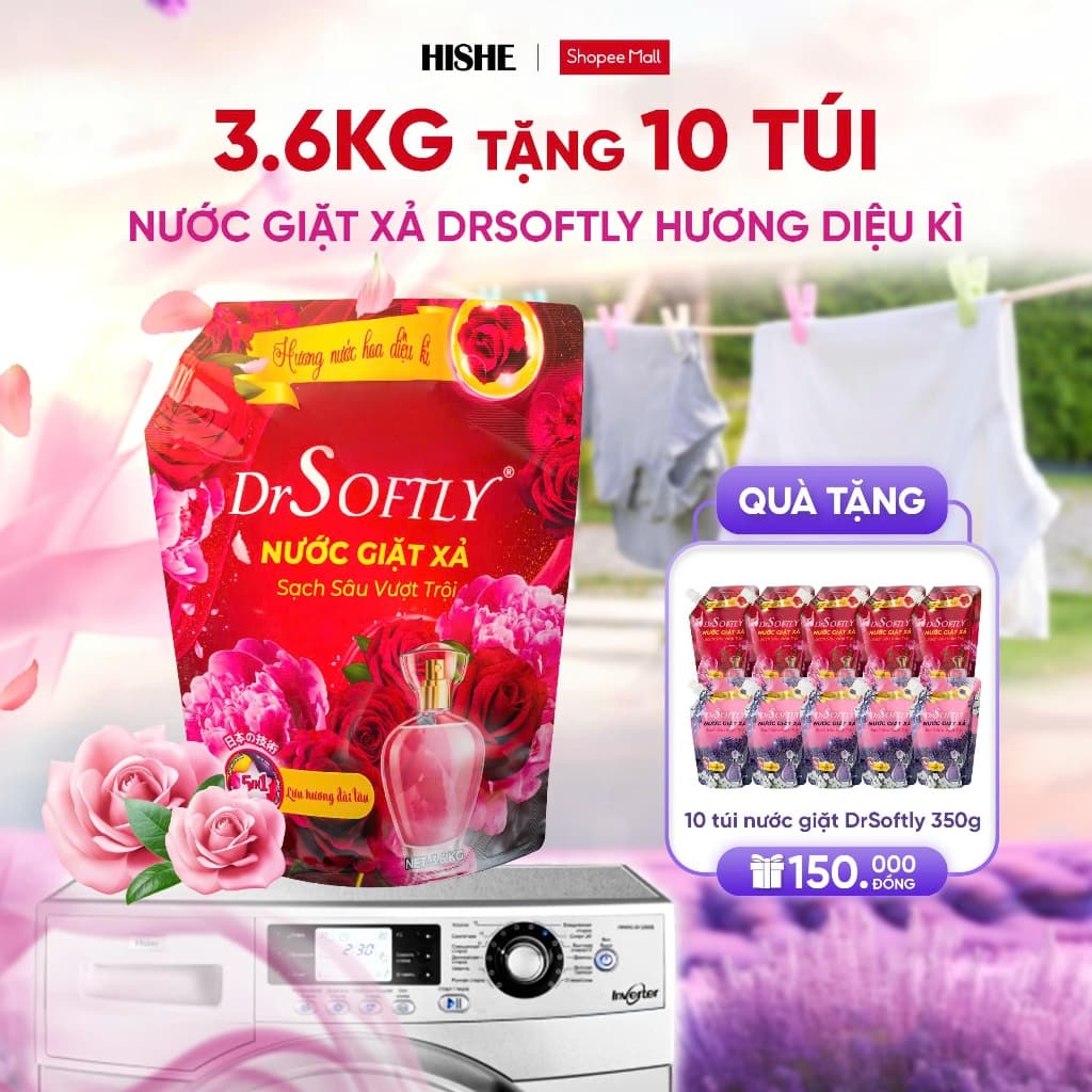 [ Tặng 10 bịch] Nước giặt xả DrSoftly Lưu hương 7 ngày, đánh bay mùi hôi ẩm những ngày mùa đông thiếu nắng, mềm da tay