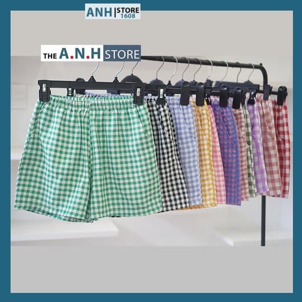 ANHSTORE Quần đùi CARO nữ  mặc nhà, chất kate cotton thoáng mát , Phom suông nhẹ dài ngang đùi