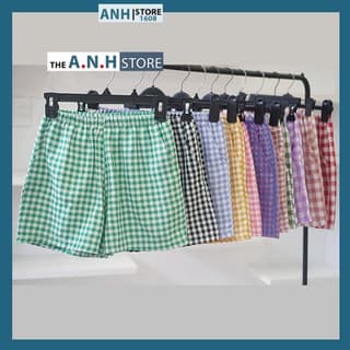 ANHSTORE Quần đùi CARO nữ  mặc nhà, chất kate cotton thoáng mát , Phom suông nhẹ dài ngang đùi