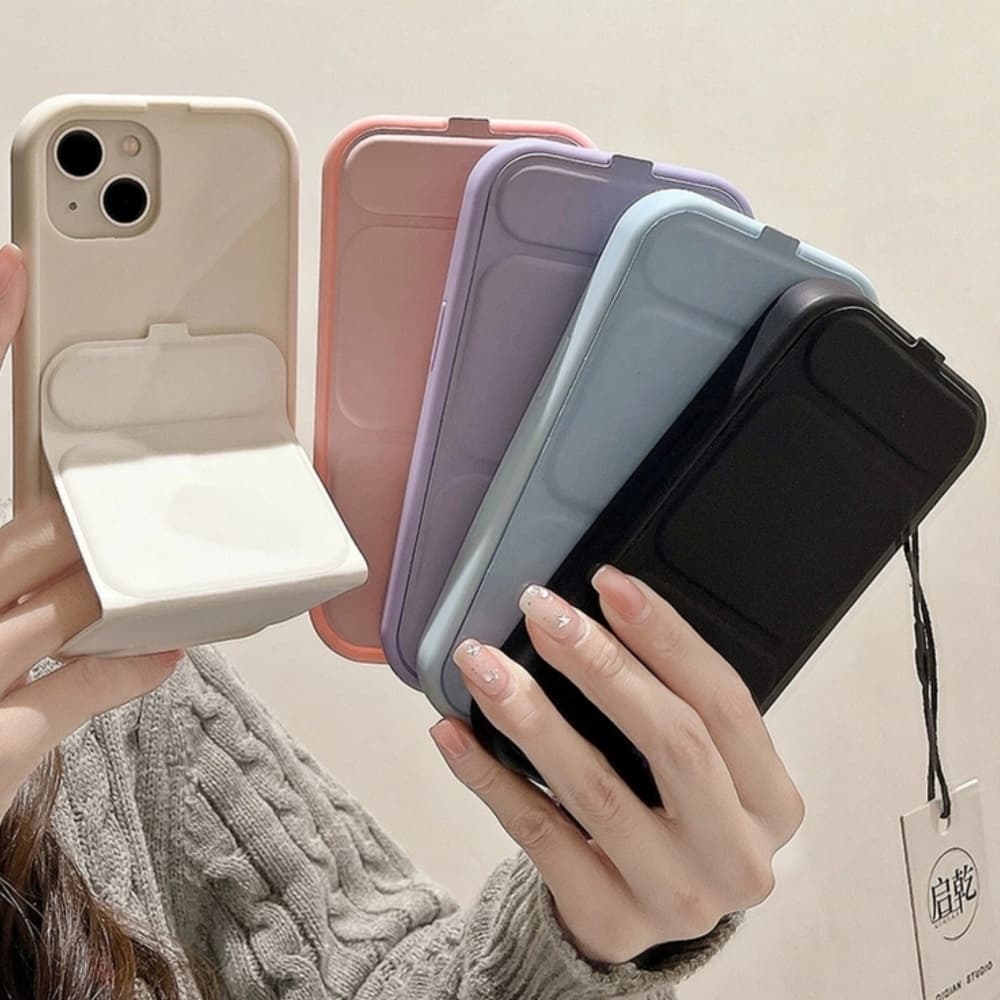 Ốp Điện Thoại Silicon Mềm Chống Rơi Màu Kẹo Ngọt Có Giá Đỡ Gập Gọn Đa Năng Cho IPhone 11 12 Pro Max 13 14 15 Pro Max