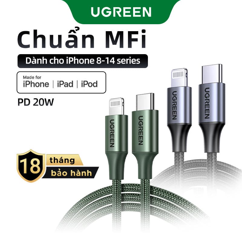 [Cáp CtoL] Cáp Sạc Nhanh UGREEN USB-C to L đạt MFi thích hợp iP14 trở xuống - US304