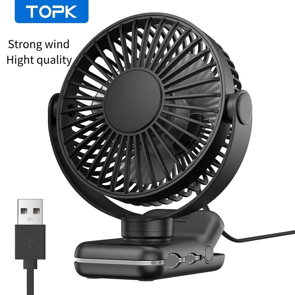 Quạt kẹp di động TOPK Quạt để bàn USB 3 tốc độ Luồng khí mạnh Xoay 720 Siêu yên tĩnh cho quà tặng mùa hè