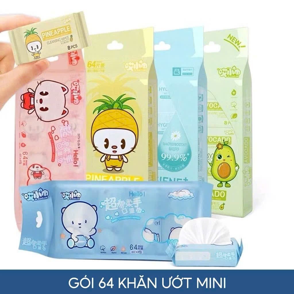 Khăn giấy ướt bỏ túi siêu mini, để đâu cũng vừa (8gói nhỏ/ bịch)