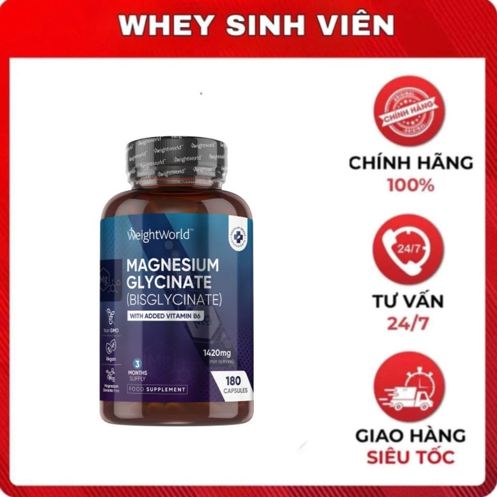 [Chính hãng] Viên uống cơ bắp toàn diện WeightWorld Magnesium Glycinate (1420mg) tại  Whey Sinh Viên