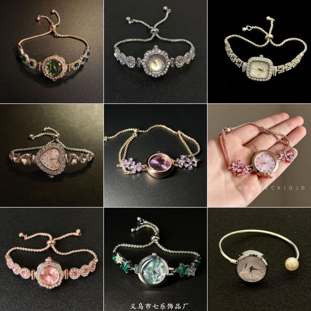 Vintage Thời Trung Cổ Màu Full Kim Cương Đồng Hồ Cao Cấp Cảm Giác Tính Khí Ánh Sáng Sang Trọng Vòng Tay Dây Rút Có Thể Điều Chỉnh Vòng Tay Nữ