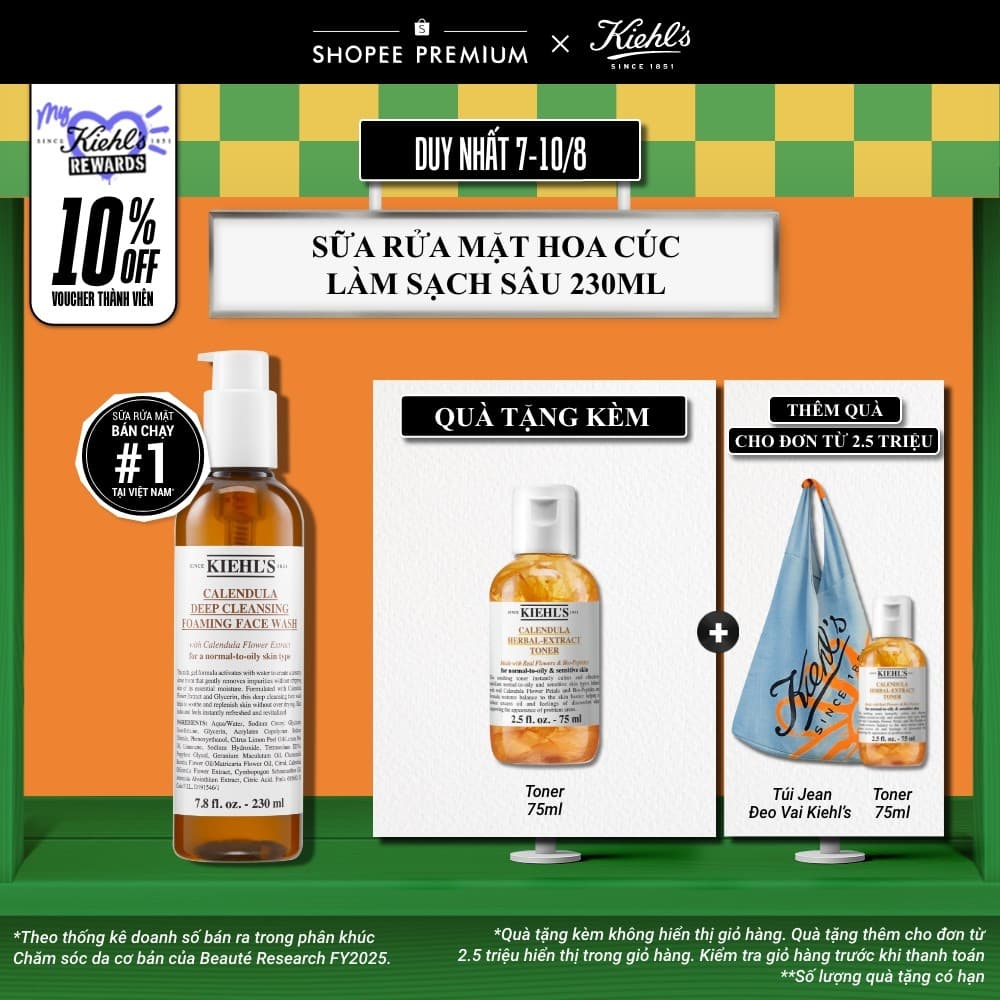 Sữa rửa mặt hoa cúc Kiehl's Calendula Deep Cleansing Foaming Face Wash 230ml