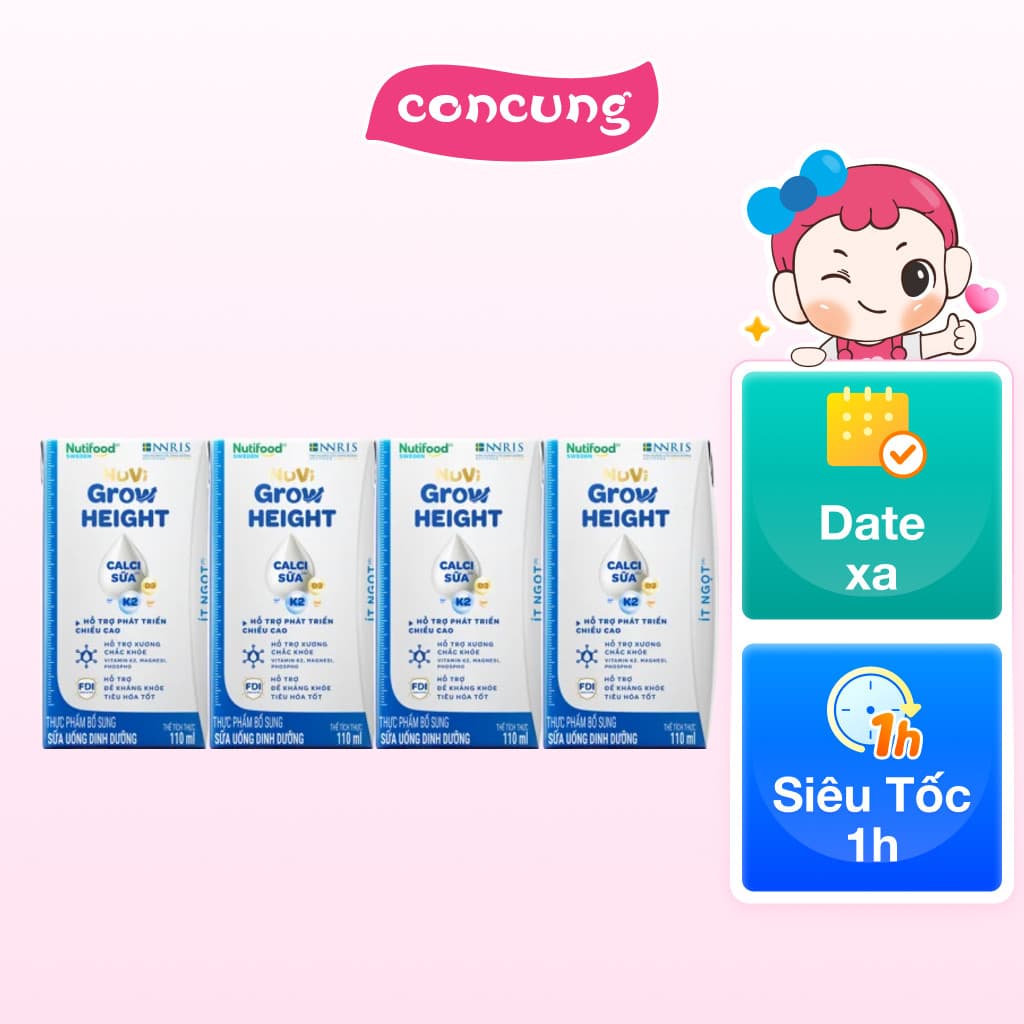 1 Thùng Sữa Bột Pha Sẵn NUVI GROW HEIGHT ít đường 110ML (6 lốc, lốc 4 hộp)