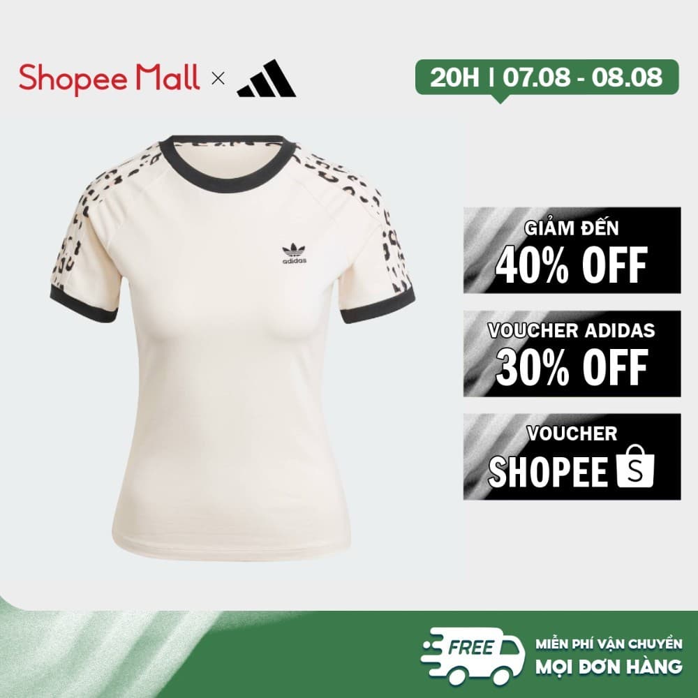 [Duy nhất 8.8 - VOUCHER 30%]adidas Phong cách sống Áo Thun 3 Sọc Họa Tiết Da Báo Nữ trắng IW8474