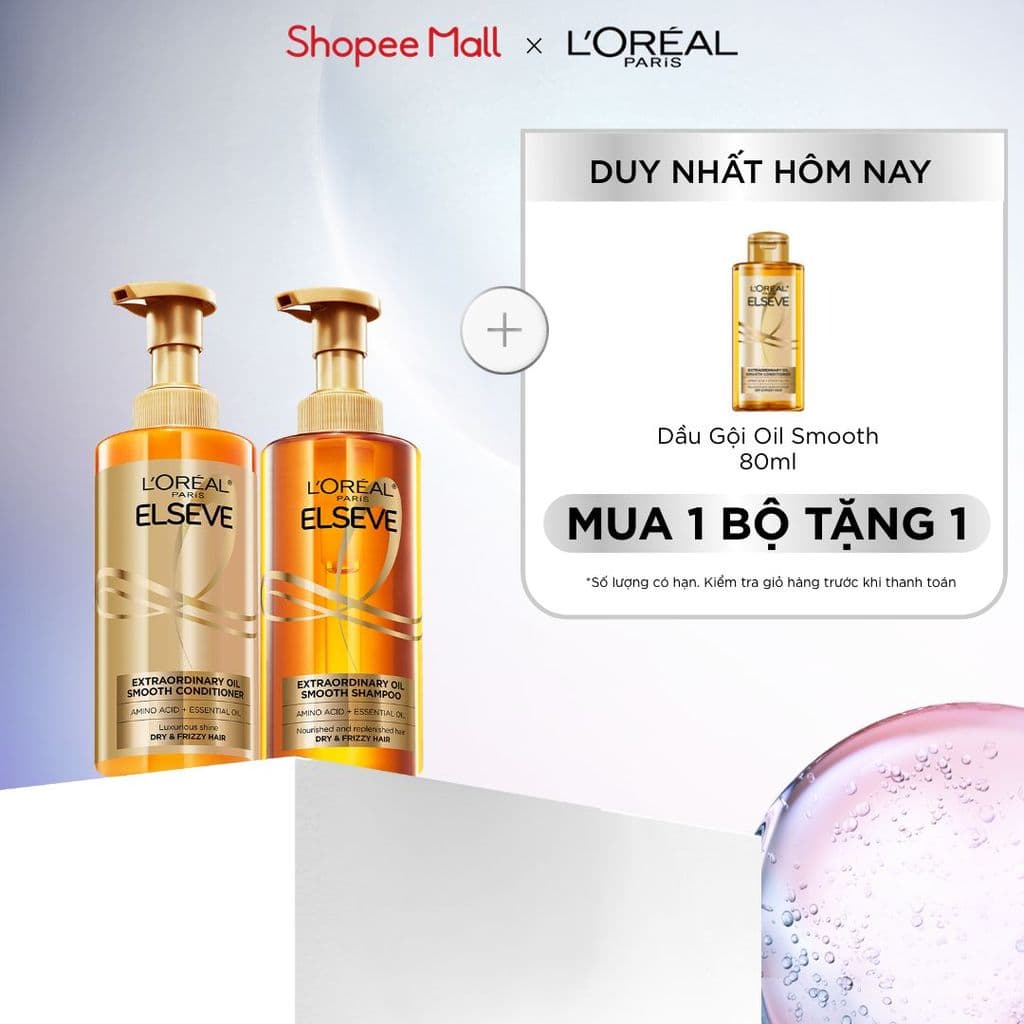 Bộ gội xả dưỡng tóc suôn mượt cao cấp L'Oreal Paris Extraordinary Oil Smooth 440ml x2
