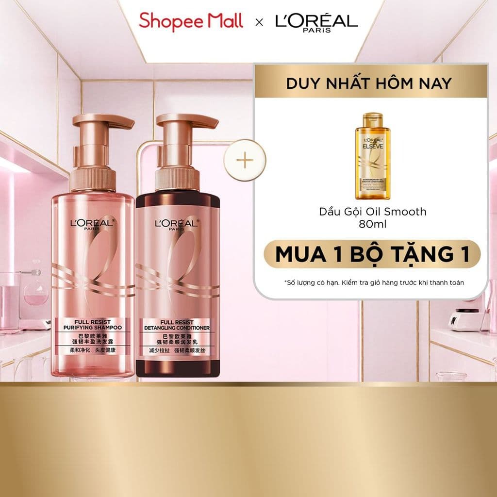 Bộ đôi dầu gội xả ngăn ngừa & giảm gãy rụng tóc, giúp tóc chắc khỏe hơn L’oreal Paris Elseve Full Resist 440ml