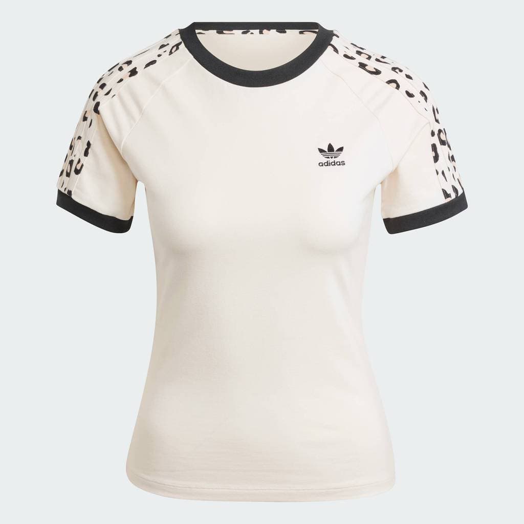 adidas Phong cách sống Áo Thun 3 Sọc Họa Tiết Da Báo Nữ trắng IW8474