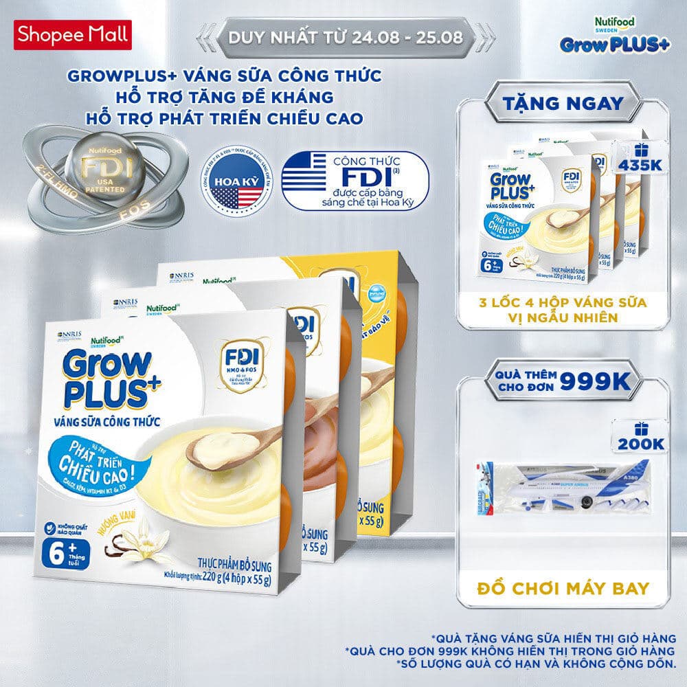 Combo mix 3 lốc GrowPLUS+ Váng sữa Sữa non Immunel Hỗ trợ tăng đề kháng& Cao lớn vượt trội (55g x12 hộp)