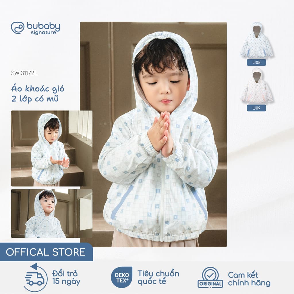 Áo khoác gió 2 lớp có mũ BU Baby, áo khoác trẻ em, áo khoác chống gió, áo gió thời trang | SWI31172L