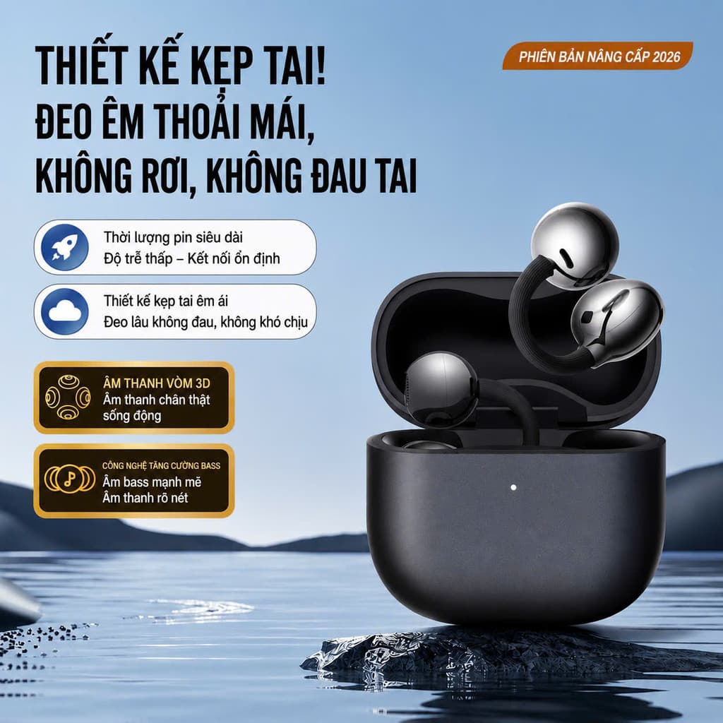 Tai Nghe Bluetooth Không Dây TWS Kẹp Tai Open Ear Bluetooth 5.3 Cảm Ứng Thông Minh Mic Đàm Thoại Pin Lâu
