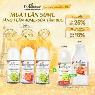 [TẶNG LĂN 40ML HOẶC SỮA TẮM 80G] Lăn Khử Mùi Enchanteur Deluxe/White Hương Nước Hoa Pháp 50ml