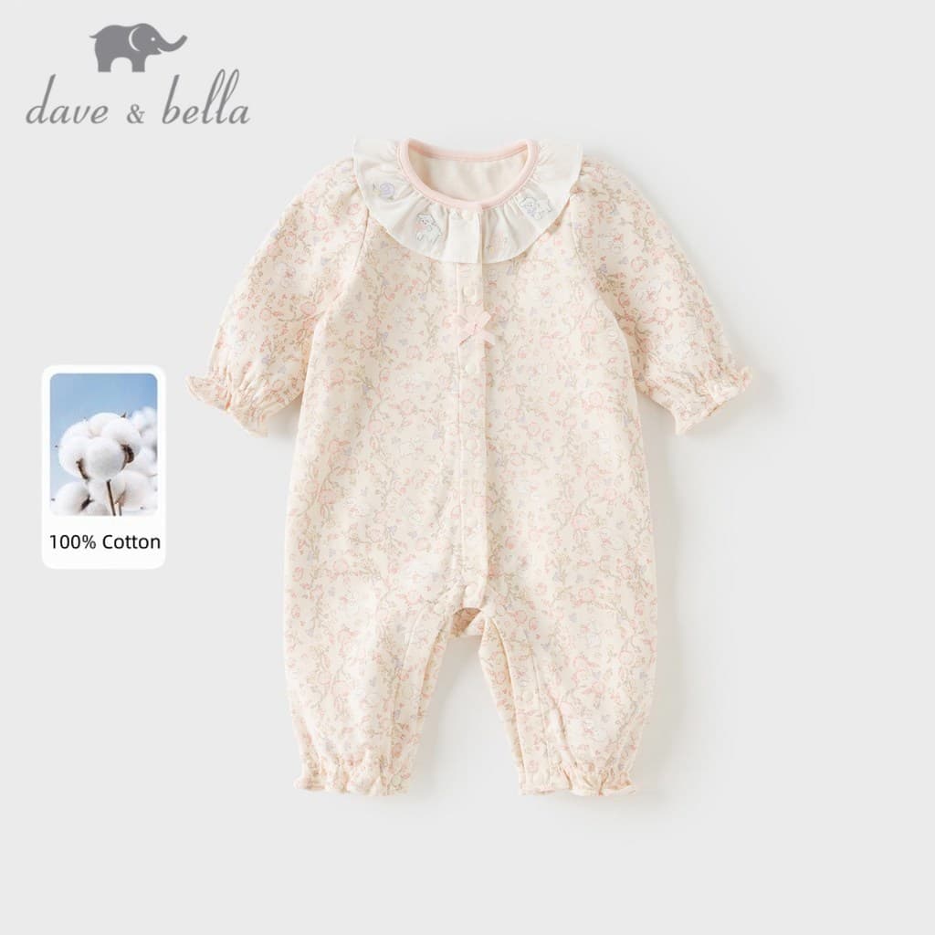 Dave Bella 0-24M jumpsuit hoa đồ em bé gái 100% cotton đồ sơ sinh dài tay mùa thu DB3263428