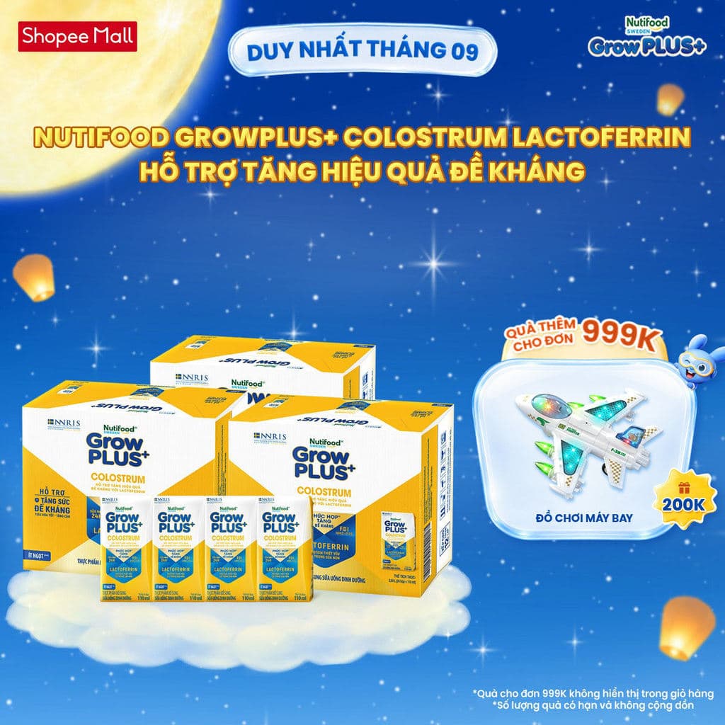 [TX] Combo 3 Thùng 24 hộp Sữa bột pha sẵn Nutifood Sweden GrowPLUS+ Colostrum Lactoferrin 110ml