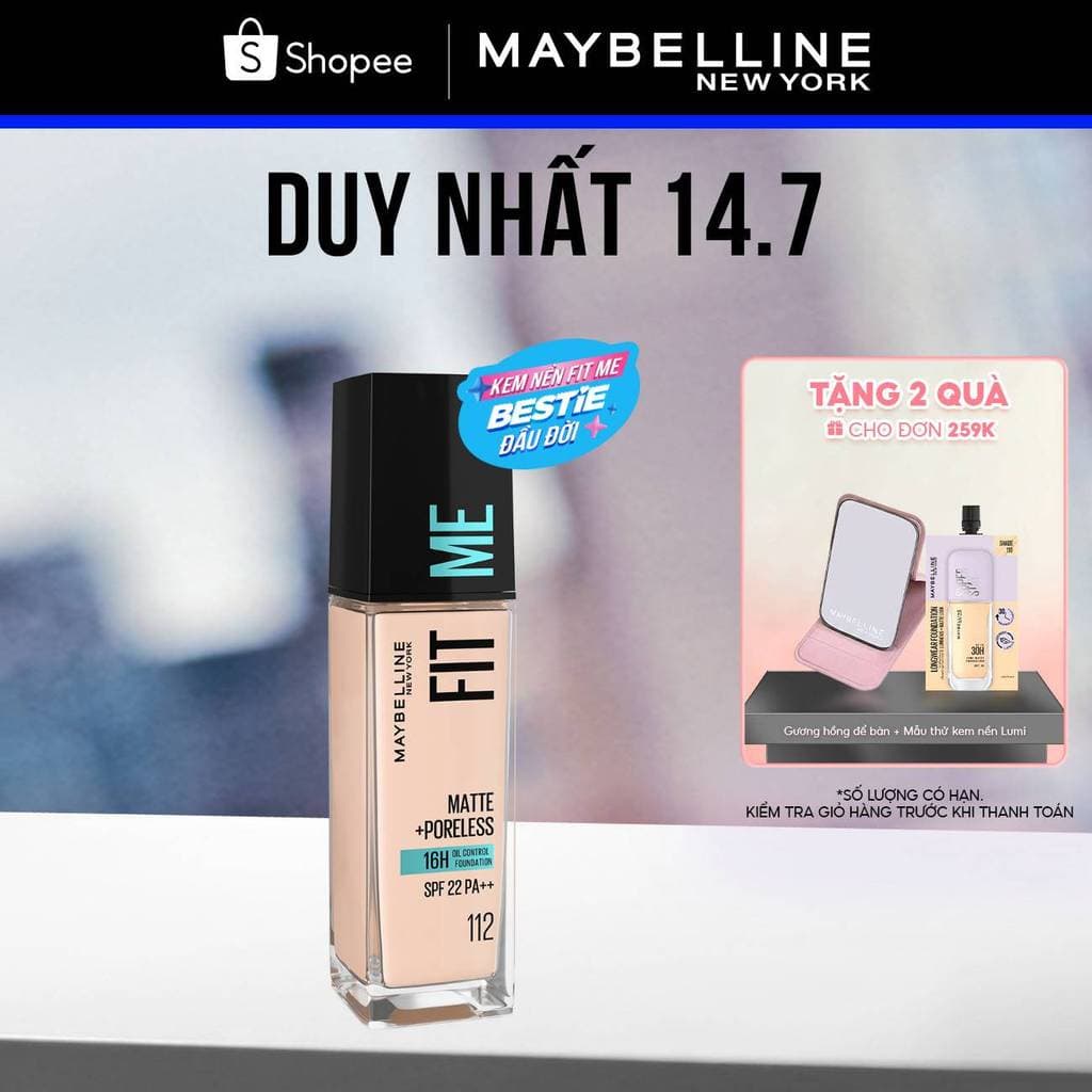 Kem Nền Mịn Nhẹ Kiềm Dầu 16H Fit Me Maybelline Matte + Poreless Liquid Foundation Dành Cho Da Dầu và Da Thường 30ml