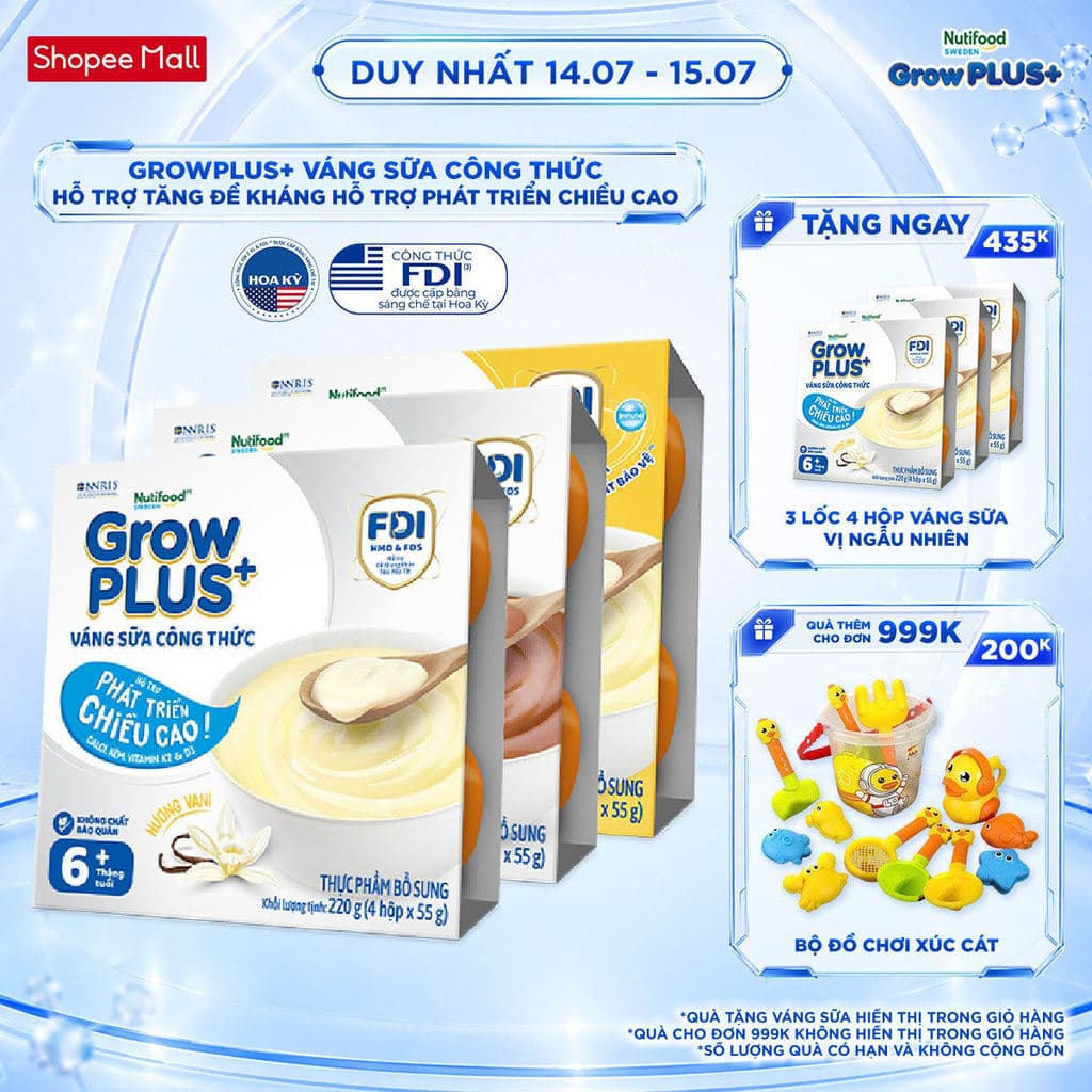 Combo mix 3 lốc GrowPLUS+ Váng sữa Sữa non Immunel Hỗ trợ tăng đề kháng& Cao lớn vượt trội (55g x12 hộp)