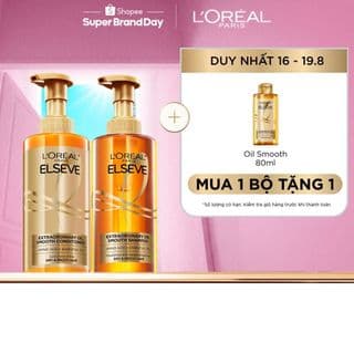 Bộ gội xả dưỡng tóc suôn mượt cao cấp L'Oreal Paris Extraordinary Oil Smooth 440ml x2