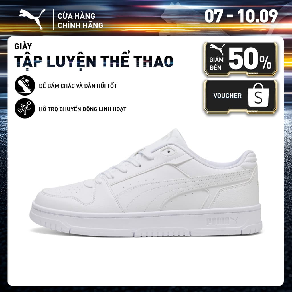 Giày Thể Thao PUMA Unisex Rebound Slam Lo White-Glacial Gray Màu Trắng