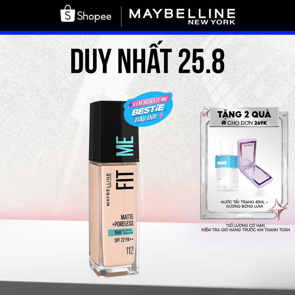 Kem Nền Mịn Nhẹ Kiềm Dầu 16H Fit Me Maybelline Matte + Poreless Liquid Foundation Dành Cho Da Dầu và Da Thường 30ml
