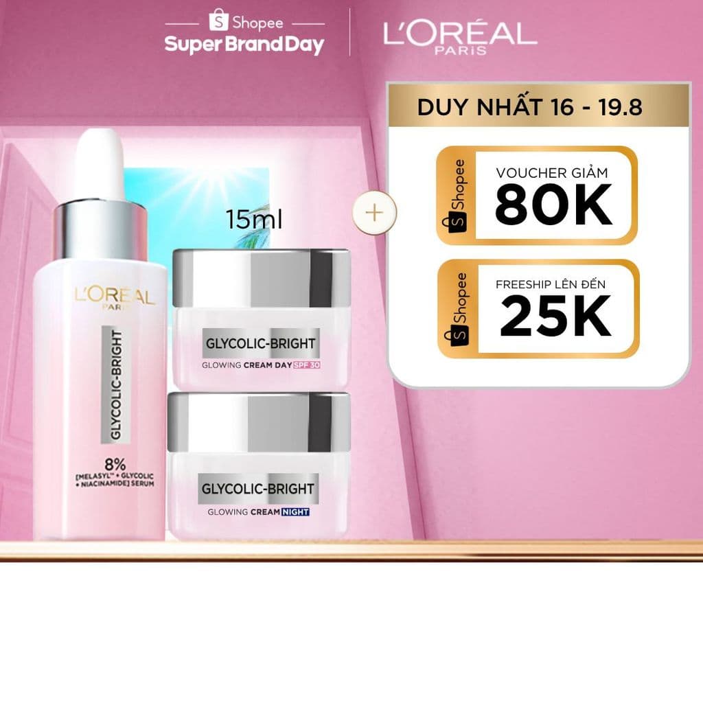 Bộ Serum Glycolic Melasyl 8% [Melasyl+Glycolic+Niacinamide] 30ml & Kem dưỡng ngày đêm mờ thâm nám L'Oreal Paris Glycolic