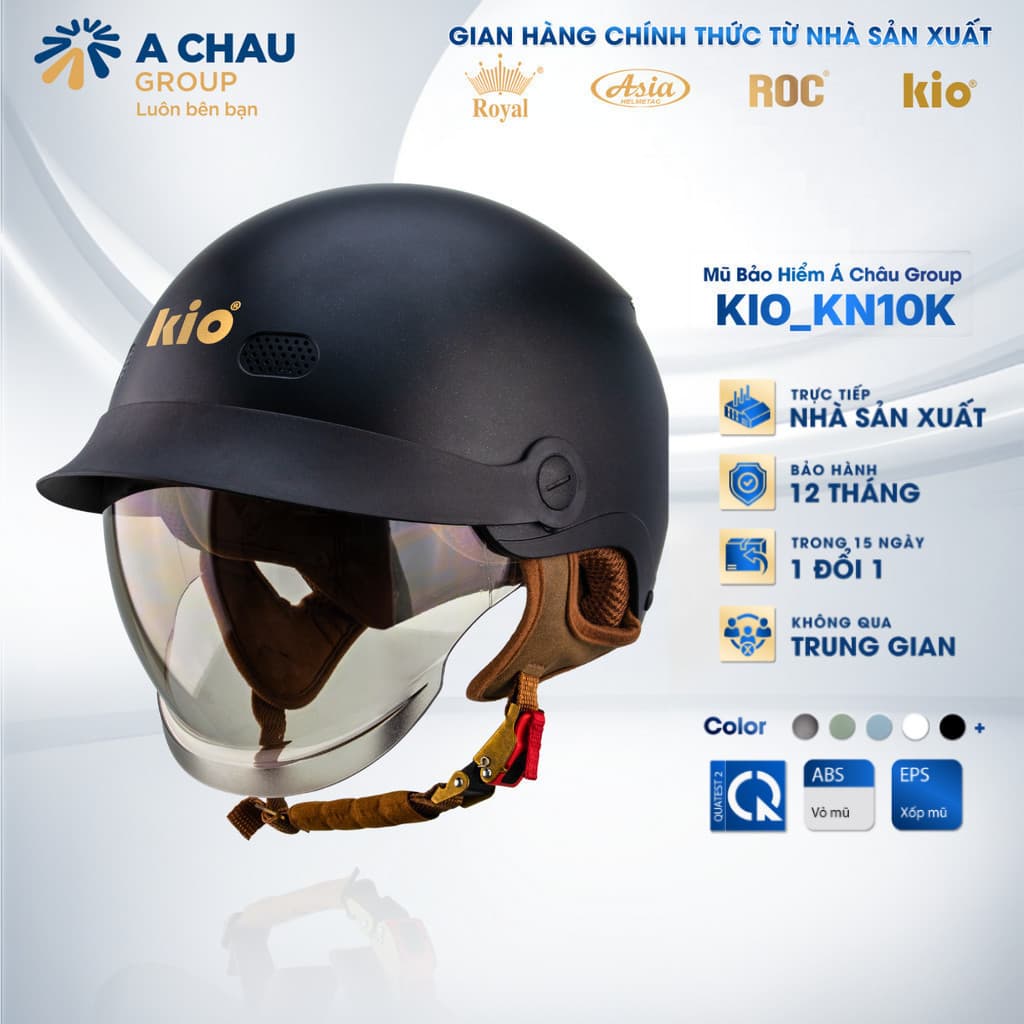 [Nhà Sản Xuất] Mũ Bảo Hiểm Nửa Đầu Kio KN10K, 1/2 Kính Âm Màu Trà Hạn Chế Tia UV Chính Hãng