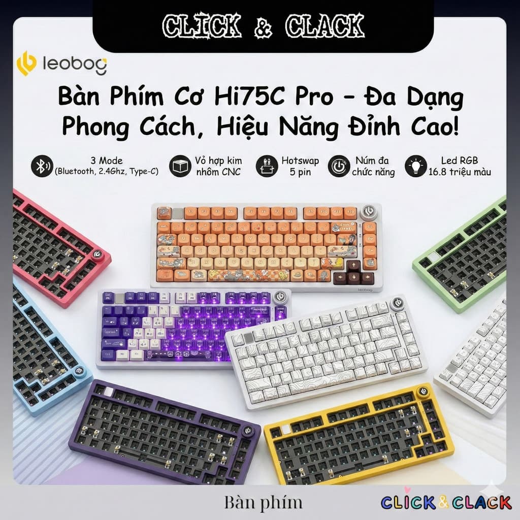 Bàn phím cơ không dây Leobog Hi75C - Nhôm CNC - 3 mode kết nối - LED RGB mạch xuôi - Có núm xoay