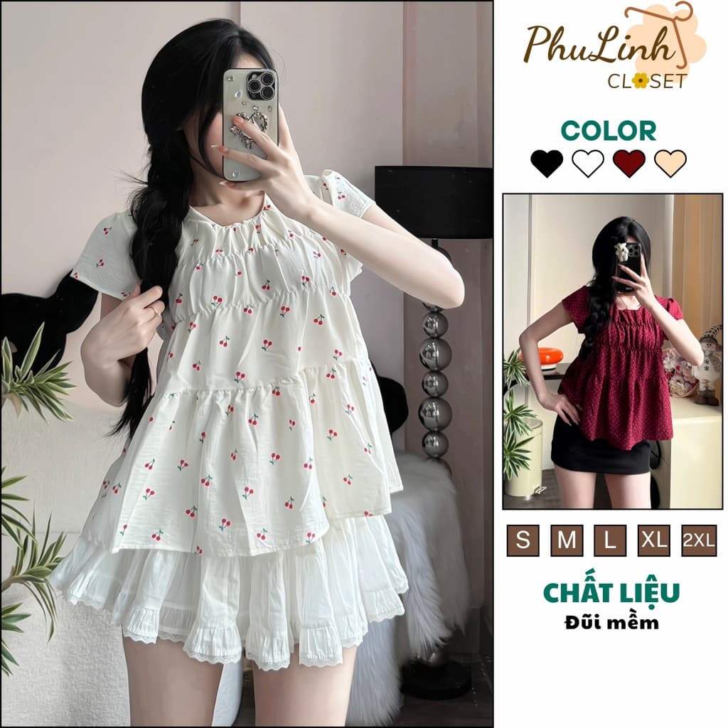 Áo Babydoll Nữ 3 Tầng Tay Cánh Tiên Xinh Xắn Chất Đũi Hàn Mềm Mát PhuLinhCloset MS245