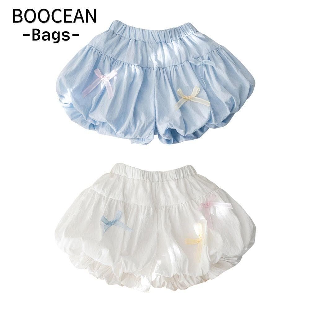 Quần short bé gái Boocean, eo co giãn, nơ màu trơn - Phong cách Hàn Quốc