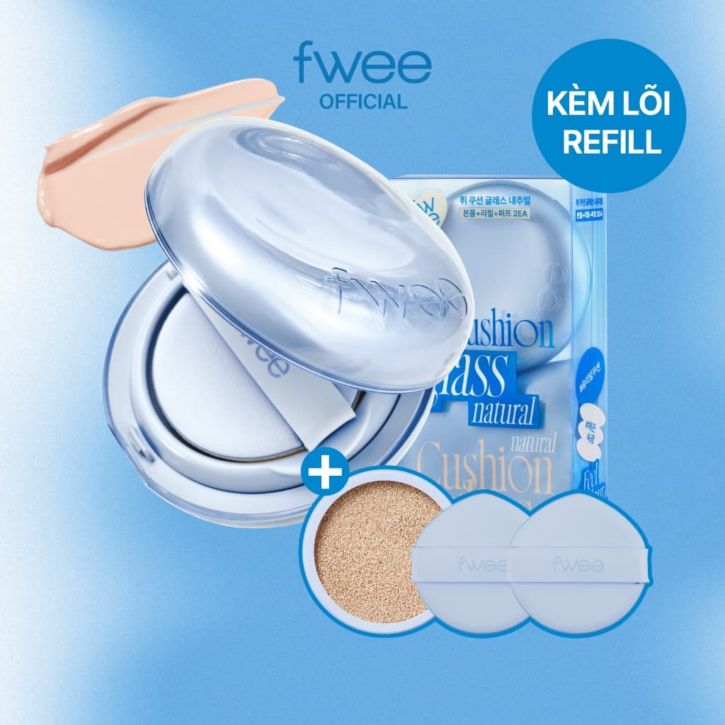 [fwee] Glass Cushion Foundation (Lõi Thay Thế) — Cushion 13g + Refill 13g + 2 Bông Mút / Cushion Glass Refill Set