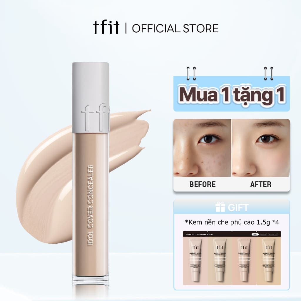 [TFIT Official] 【Mua 1 Tặng 1】Kem che khuyết điểm lỏng che thâm mụn, bám lâu, không cakey, tự nhiên Che Khuyết Điểm Idol Cover Concealer 6.5g *2