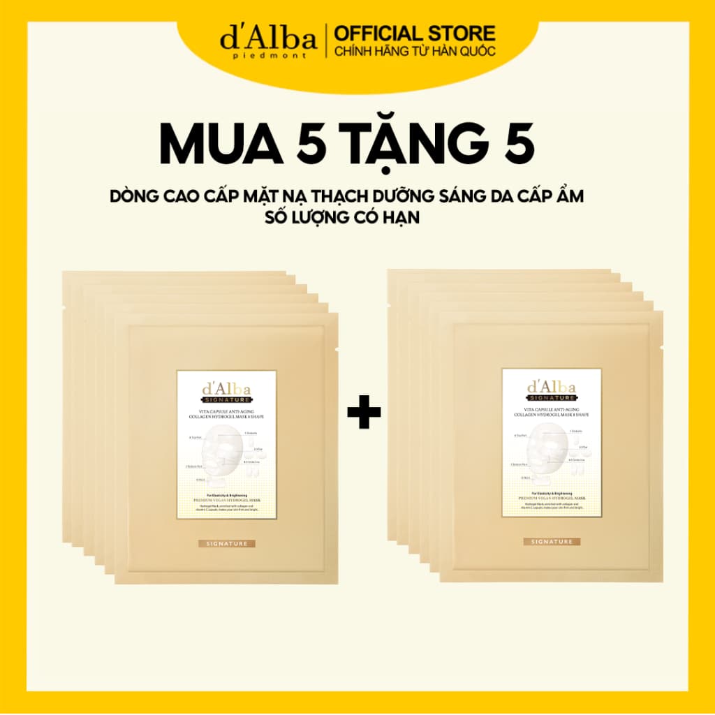 [d'Alba Official] MUA 5 TẶNG 5 Mặt nạ thạch cao cấp dưỡng sáng da chống lão hóa Capsule Anti-Aging Collagen Hydrogel Mask 8 Shape