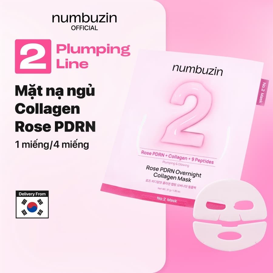 [Numbuzin Official] Mặt nạ Collagen qua đêm PDRN số 2 Rose (1miếng / 4miếng)