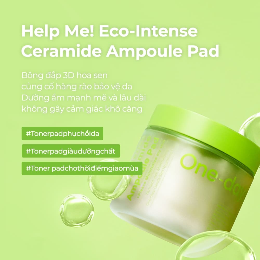[One-day's you chính hãng] Toner pad Help Me Eco-intense Ceramide Ampoule Pad (90 Miếng) Bông đắp cấp ẩm, Phục hồi da