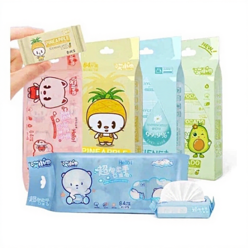 Bịch 64 khăn ướt mini bỏ túi siêu dễ thương - tiện dụng, an toàn