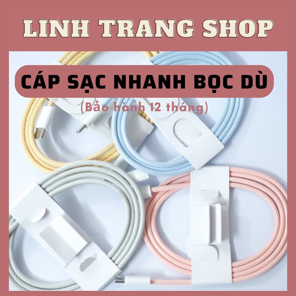 Cáp Sạc Nhanh Bọc Dù Nhiều Màu Sắc PD 20W (Bảo Hành 1 Năm)
