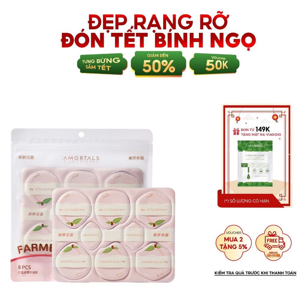 Bộ 8 Mút Quả Đào Amortals: Bí Quyết Lớp Nền Mỏng Mịn, Không Gây Vệt Kem, Đa Dạng Hình Dáng