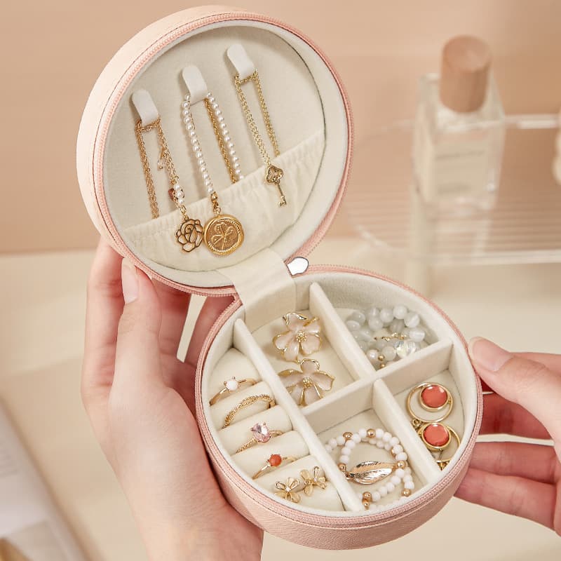 Hộp đựng trang sức Mini đi du lịch chống thấm chống bụi nhiều ngăn hình vuông phụ kiện trang sức bọc da cao cấp