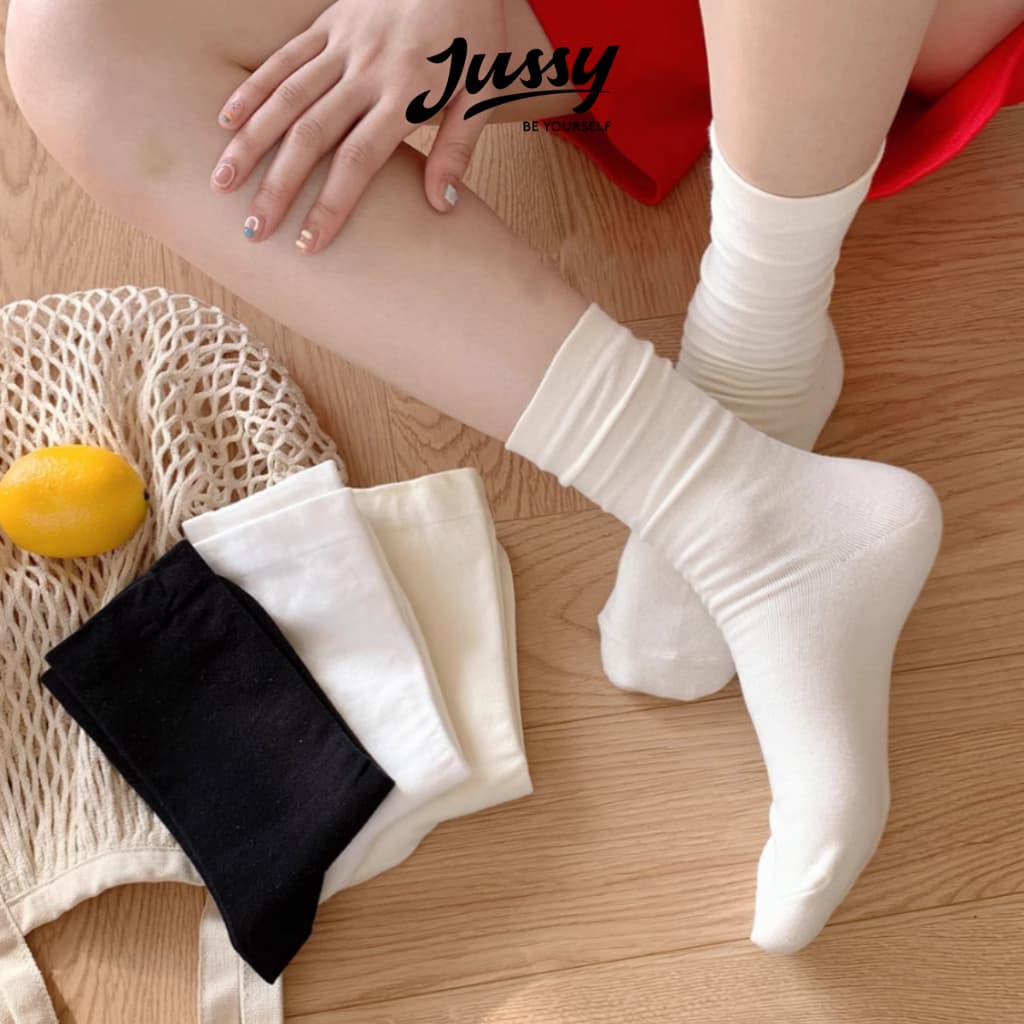 Tất Cổ Cao Trơn Jussy Official Chất Vải Cotton Co Giãn Thời Trang Hàn Quốc Cho Nam Và Nữ (1 ĐÔI)