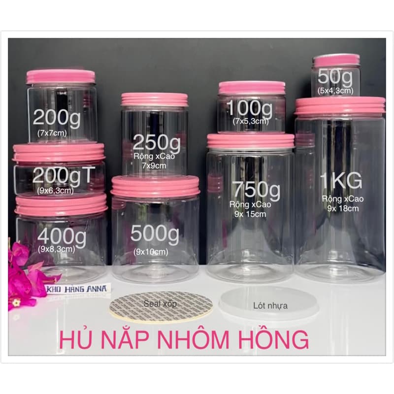 HỦ NHỰA TRONG SUỐT NẮP NHÔM HỒNG / VÀNG 200g 250g 300g 500g 750g 1kg 100g  50g - HỘP NHỰA PET THỰC PHẨM
