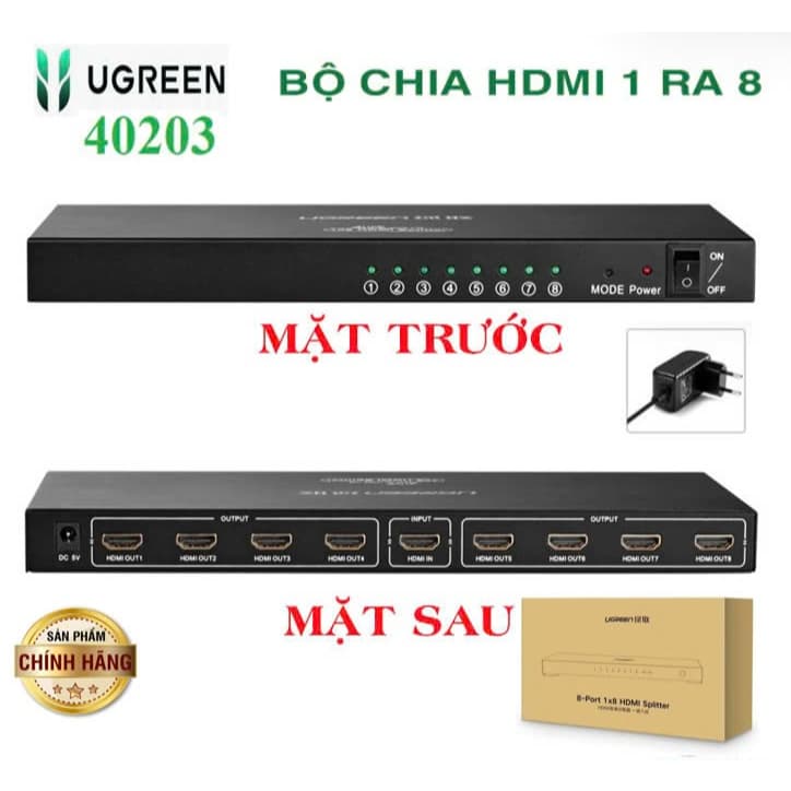 Bộ Chia tín hiệu HDMI 1 Ra 4 - 8 Ugreen 40202 40203 MM132 (kèm Adapter 5V 2A) Cao Cấp