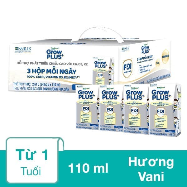 Sữa bột pha sẵn Grow plus thùng 24 hộp 110ml- bạc cao lớn/ vàng  immunel tăng đề kháng