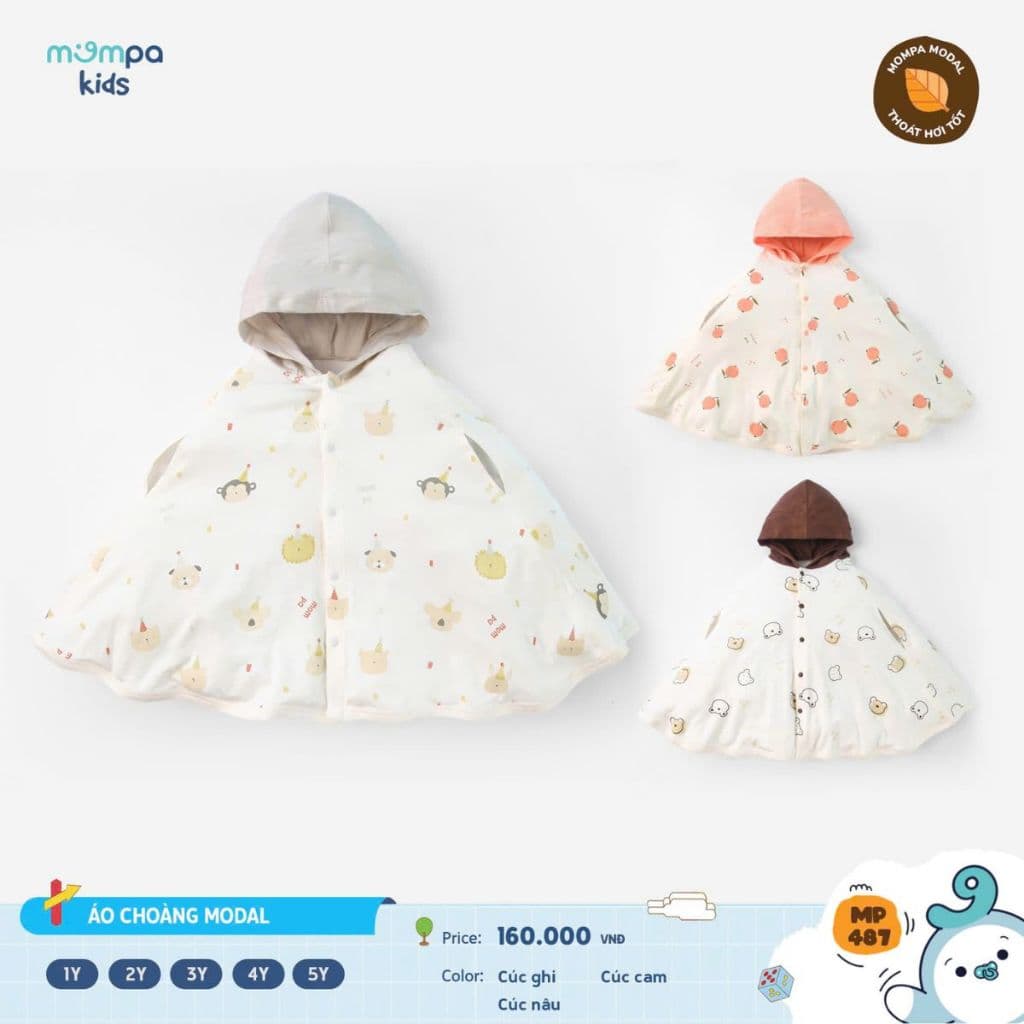 Áo chống nắng cho bé Mompa áo choàng 1-5 tuổi vải Modal cúc bấm đa năng thoáng khí mềm mại MP 487