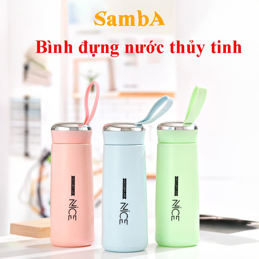 Bình đựng nước NiCE thủy tinh 2 lớp chịu nóng chịu nhiệt tốt chứa 400ml - Samba